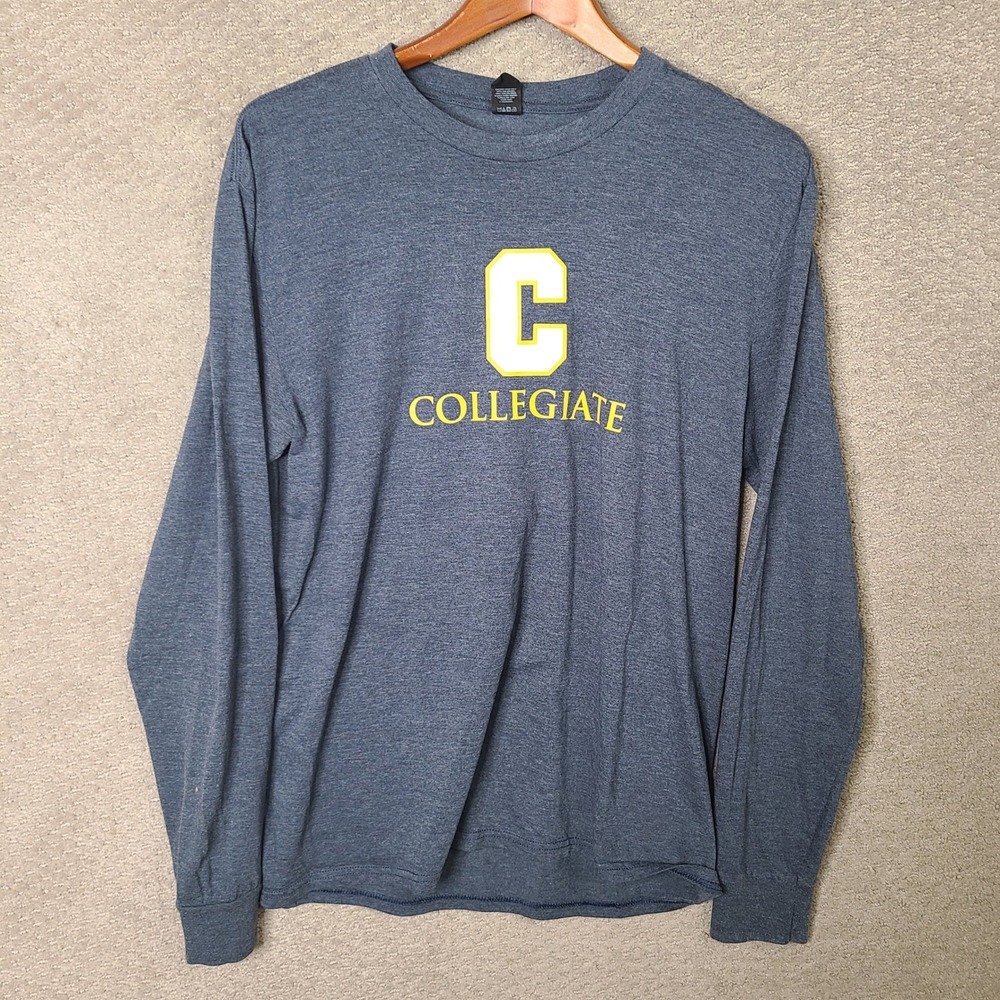 District Made Shirt Mens M Blue Collegiate Graphic Long Sleeve Tri Blend Casual